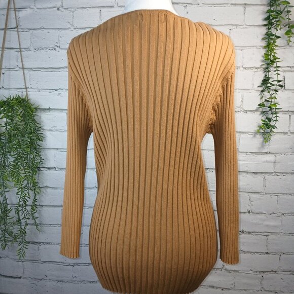 WOMENS R.Q.T. CAMEL COLORED RIBBED SWEATER, 3/4SLEEVE, SIZE XL - Picture 4 of 6